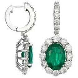 Ovale groene smaragd 10,50 karaat Dangle Earring wit goud 14K