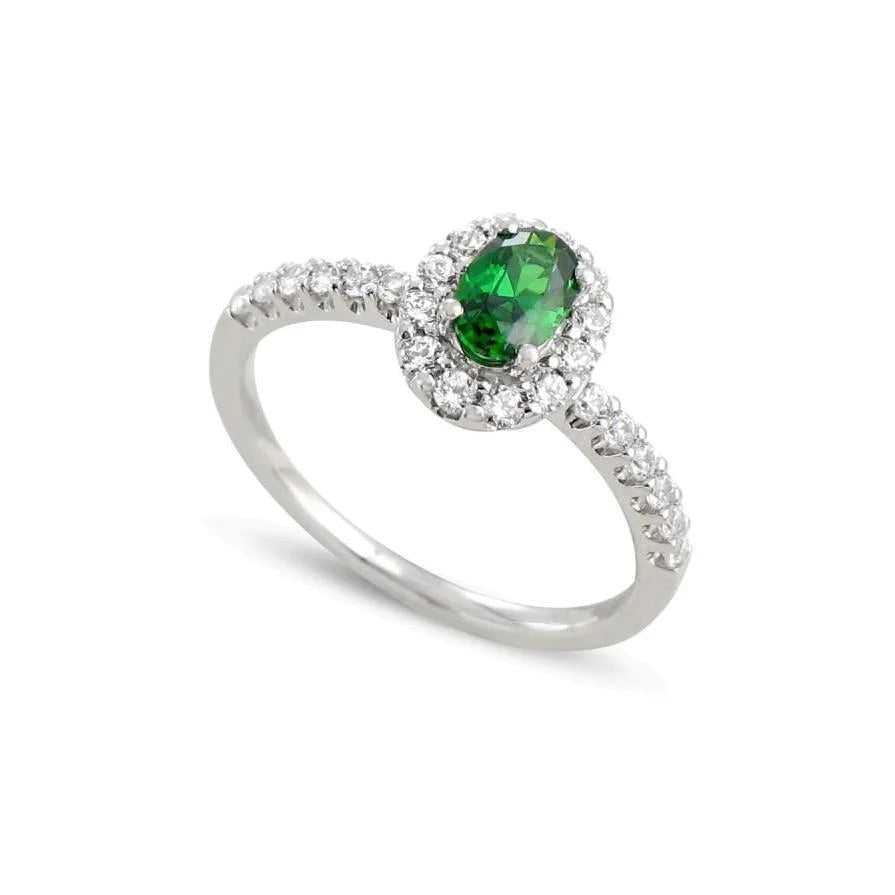 Ovale groene smaragd diamant 3,85 karaat trouwring wit goud 14K