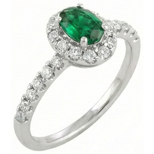 Afbeelding in Gallery-weergave laden, Ovale groene smaragd Natuurlijke echte diamant ( niet in het laboratorium gekweekt ) 3,85 karaat trouwring wit goud 14K
