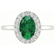 Afbeelding in Gallery-weergave laden, Ovale groene smaragd met ronde Natuurlijke echte diamant ( niet in het laboratorium gekweekt ) 4,50 karaat jubileumring
