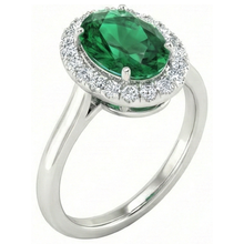 Afbeelding in Gallery-weergave laden, Ovale groene smaragd met ronde Natuurlijke echte diamant ( niet in het laboratorium gekweekt ) 4,50 karaat jubileumring
