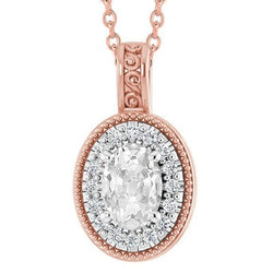 Ovale Old Mine Cut Halo Echt Natuurlijk uit de aarde gewonnen Diamanten Hanger 4.50 Karaat Tweekleurig Goud 14K