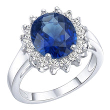Afbeelding in Gallery-weergave laden, Ovale saffier edelsteen ring 3,50 karaat bloem stijl Natuurlijke echte diamant ( niet in het laboratorium gekweekt )en
