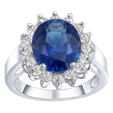 Afbeelding in Gallery-weergave laden, Ovale saffier edelsteen ring 3,50 karaat bloem stijl Natuurlijke echte diamant ( niet in het laboratorium gekweekt )en
