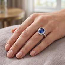 Afbeelding in Gallery-weergave laden, Ovale saffier edelsteen ring 3,50 karaat bloem stijl Natuurlijke echte diamant ( niet in het laboratorium gekweekt )en
