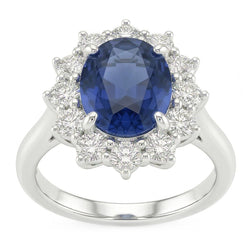 Ovale saffier en Natuurlijke echte diamanten ( niet in een laboratorium gekweekt ) fancy ring 1.55 karaat witgoud 14K