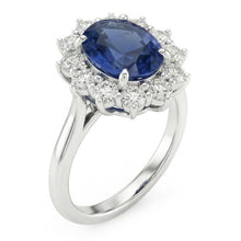 Afbeelding in Gallery-weergave laden, Ovale saffier en Natuurlijke echte diamanten ( niet in een laboratorium gekweekt ) fancy ring 1.55 karaat witgoud 14K
