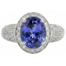 Afbeelding in Gallery-weergave laden, Ovale tanzaniet &amp; Natuurlijke echte diamanten ( niet in een laboratorium gekweekt ) 7 karaats ring effen wit goud 14K
