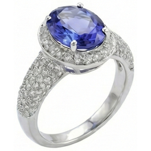 Afbeelding in Gallery-weergave laden, Ovale tanzaniet &amp; Natuurlijke echte diamanten ( niet in een laboratorium gekweekt ) 7 karaats ring effen wit goud 14K
