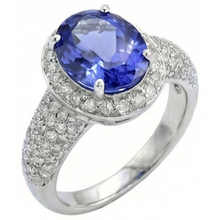 Afbeelding in Gallery-weergave laden, Ovale tanzaniet &amp; Natuurlijke echte diamanten ( niet in een laboratorium gekweekt ) 7 karaats ring effen wit goud 14K
