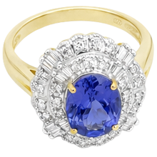 Afbeelding in Gallery-weergave laden, Ovale tanzaniet en baguette Natuurlijke echte diamanten ( niet in een laboratorium gekweekt ) gouden ring 8 karaat nieuw
