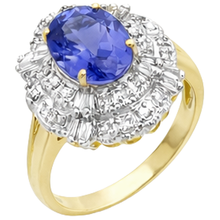 Afbeelding in Gallery-weergave laden, Ovale tanzaniet en baguette Natuurlijke echte diamanten ( niet in een laboratorium gekweekt ) gouden ring 8 karaat nieuw
