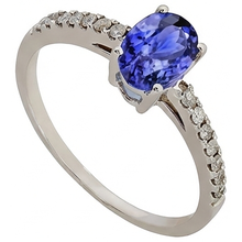 Afbeelding in Gallery-weergave laden, echte round tanzaniet 5.00karaat ring close-up detail
