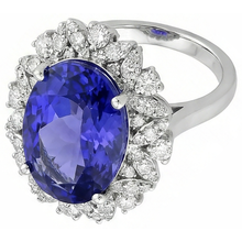 Afbeelding in Gallery-weergave laden, Ovale tanzaniet en Natuurlijke echte diamanten ( niet in een laboratorium gekweekt ) 7 karaats ring wit goud 14K
