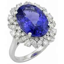 Afbeelding in Gallery-weergave laden, Ovale tanzaniet en Natuurlijke echte diamanten ( niet in een laboratorium gekweekt ) 7 karaats ring wit goud 14K
