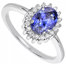 Afbeelding in Gallery-weergave laden, Ovale tanzaniet met Natuurlijke echte diamanten ( niet in een laboratorium gekweekt ) 9 kt ring nieuw goud wit 14k
