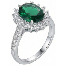 Afbeelding in Gallery-weergave laden, Ovale vorm groene smaragd en Natuurlijke echte diamanten ( niet in een laboratorium gekweekt ) ring wit goud 14K 5,75 Ct

