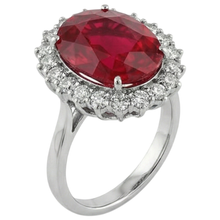Afbeelding in Gallery-weergave laden, Ovaal Geslepen Rode Robijn IGI GECERTIFICEERDE Edelsteen Met Diamanten Ring Witgoud 14K 10.50 Ct
