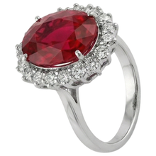 Afbeelding in Gallery-weergave laden, Ovaal Geslepen Rode Robijn IGI GECERTIFICEERDE Edelsteen Met Diamanten Ring Witgoud 14K 10.50 Ct
