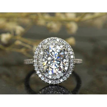 Ovale Dubbele Halo Echt Diamanten Verlovingsring 2,25 Karaat