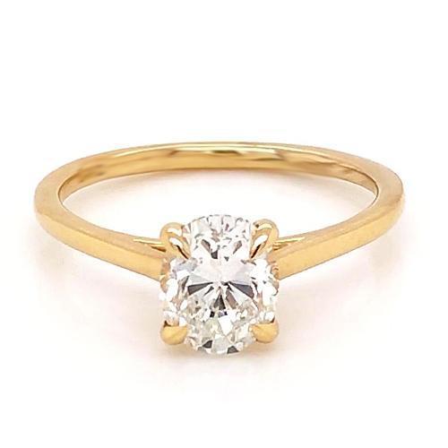 Ovale Echt Diamanten Solitaire Ring 1 Karaat Geel Gouden Sieraden Nieuw
