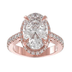 Ovale Halo Echt Diamant Engagement Fijne Ring Met Accenten 3,75 Ct. Rosé Goud 14K