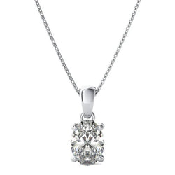 Ovale Hanger Ketting 2,75 Karaat Solitaire Echt Diamant Wit Goud 14K