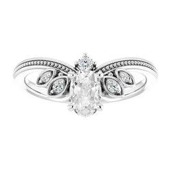 Ovale Oud Geslepen Natuurlijke uit de aarde gewonnen Diamanten Ring Versterker met Kralen, Vintage Stijl, 3.25 Karaat