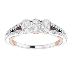 Ovale Old Cut Echt Diamond Ring Prong Set 7,50 karaat Split Shank Two Tone