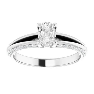 Ovale Old Mine Cut Echt Diamond Ring Prong Set 5,15 karaat Gespleten Schacht