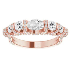 Ovale Oud Geslepen Natuurlijke uit de aarde gewonnen Diamanten Verlovingsring 10 Karaat Staaf Gezette Sieraden