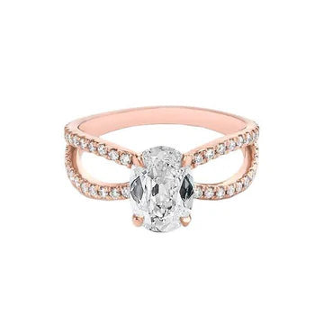 Ovale Oude Mijn Geslepen Echt Diamanten Ring Dubbele Schacht 3,90 Karaat Roségoud 14K