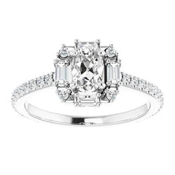 Ovale Oude Mijnwerker Echte Natuurlijke uit de aarde gewonnen Diamanten Ring met Ronde & Baguette Accentstenen 4.25 Karaat