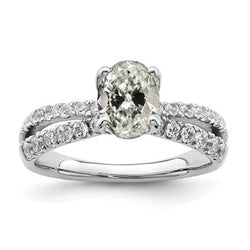 Ovale Oude Mijnwerker Echte Natuurlijke uit de aarde gewonnen Diamanten Ring met Pootjes en Gespleten Schacht, 4 Karaat, Gouden Sieraden