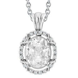 Ovale Oude Mijnwerker & Ronde Echte Natuurlijke uit de aarde gewonnen Diamanten Hanger 7 Karaat Schuifketting Milgrain