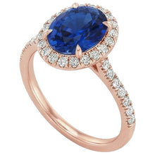 Afbeelding in Gallery-weergave laden, Ovale Saffier uit de aarde gewonnen Diamanten Edelsteen Ring 8 Karaat Sieraden Roségoud 14K
