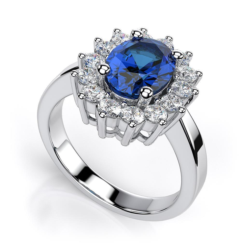 Ovale Sri Lanka Saffier En Diamant Ring Wit Goud Sieraden