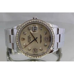 Parelmoer aangepaste diamanten rand Rolex Dateumjust herenhorloge