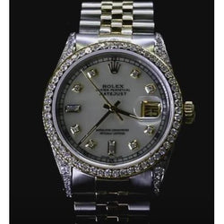 Parelmoer wijzerplaat Rolex Datumjust-horloge Aangepaste diamanten rand Roestvrij staal en goud