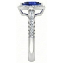 Afbeelding in Gallery-weergave laden, Druppelvormig Royal Blue Saffier ring in 14 Karaat Witgoud – hoekaanzicht

