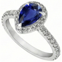 Afbeelding in Gallery-weergave laden, Peervormig Blauwe Saffier ring in 14K Witgoud – zijaanzicht
