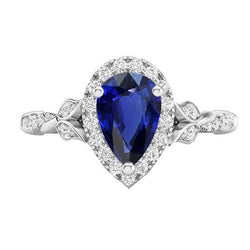 1,50 karaat Blauwe Saffier Gekleurde Steen Ring in 14K Witgoud