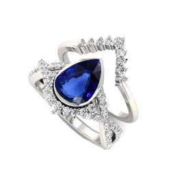 Echte Blauwe Saffier Verlovingsring 3 ct Peer - 14K Witgoud