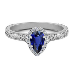 14K Witgoud Antiek Blauwe Saffier Edelsteen Ring 1 karaat