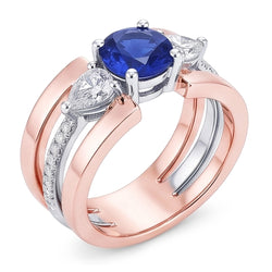 Peer Diamant Ronde Edelsteen Saffier Fancy Ring 3 Karaat