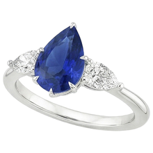 Afbeelding in Gallery-weergave laden, Peer Natuurlijke echte diamanten ( niet in een laboratorium gekweekt ) jubileum ring 3 steen blauwe saffier tanden 4,50 karaat
