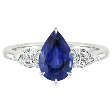 Afbeelding in Gallery-weergave laden, Peer Natuurlijke echte diamanten ( niet in een laboratorium gekweekt ) jubileum ring 3 steen blauwe saffier tanden 4,50 karaat
