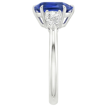 Afbeelding in Gallery-weergave laden, Peer Natuurlijke echte diamanten ( niet in een laboratorium gekweekt ) jubileum ring 3 steen blauwe saffier tanden 4,50 karaat
