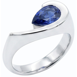 Echte Peer Solitaire Ring Blauwe Saffier 1 Karaat Halve Bezel Set Witgoud
