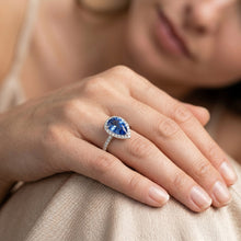 Afbeelding in Gallery-weergave laden, Peer blauwe saffier Natuurlijke echte diamanten ( niet in een laboratorium gekweekt ) Halo Ring 4,50 karaat echt goud Nieuw

